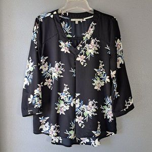 41 Hawthorn - Black, Cream, Green, 3/4 Sleeve Blouse, Size Medium